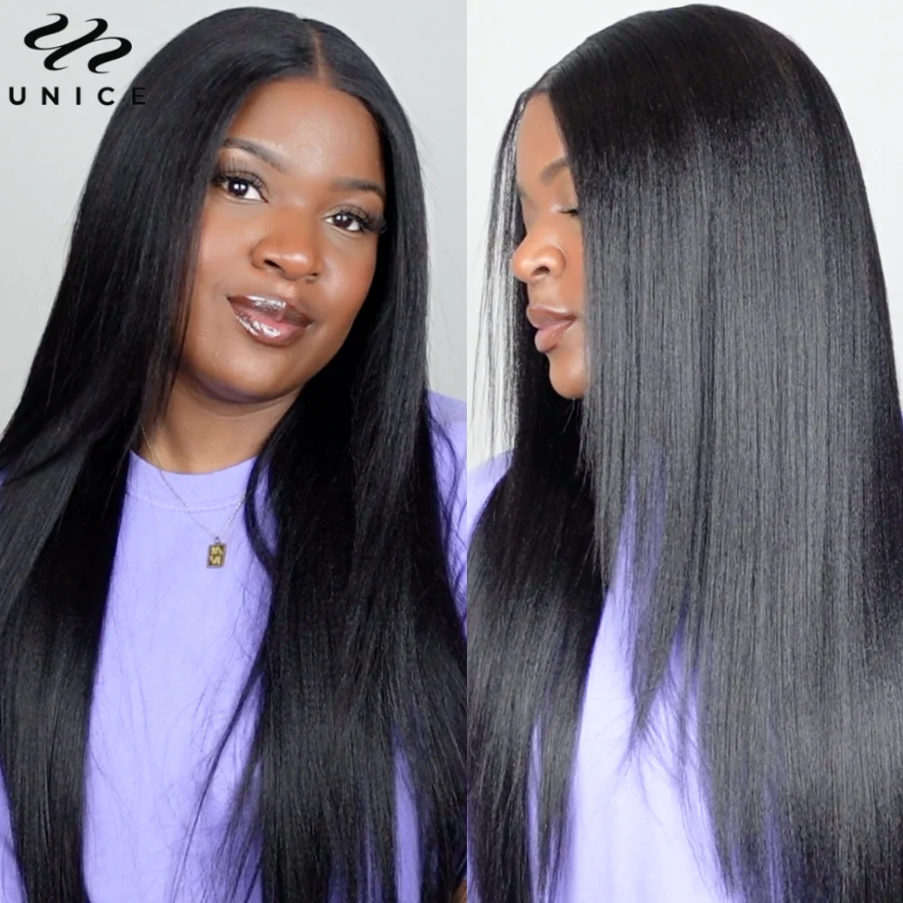 Unice Hair Yaki Straight V Part Wig Human Hair Clip-in Human Wigs Upgrade U Part Wigs Easy Blend Seamless Mini Leave Out human hair wigs