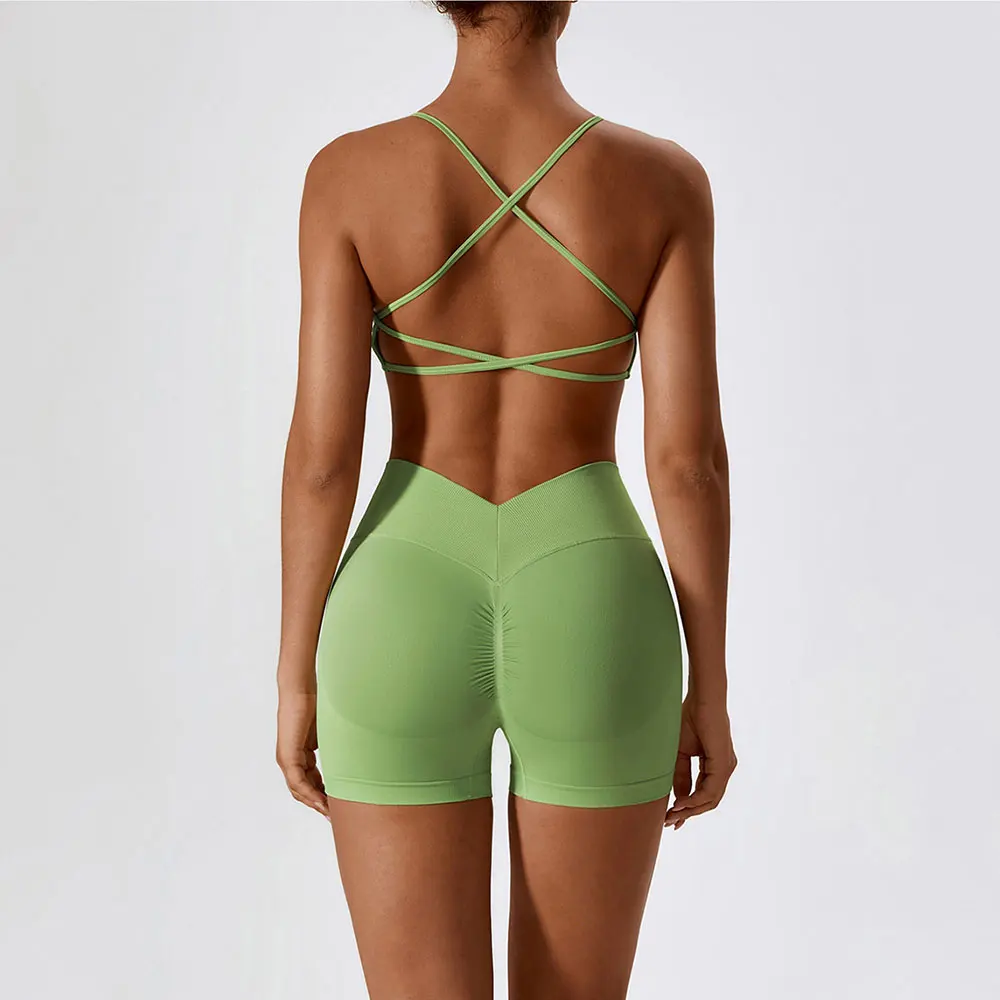 Seamless Yoga Set Gym Suits With Shorts Crop Top Sexy Bra Women's Pants 2 Pieces Set Running Workout Outfit Fitness Clothing 2