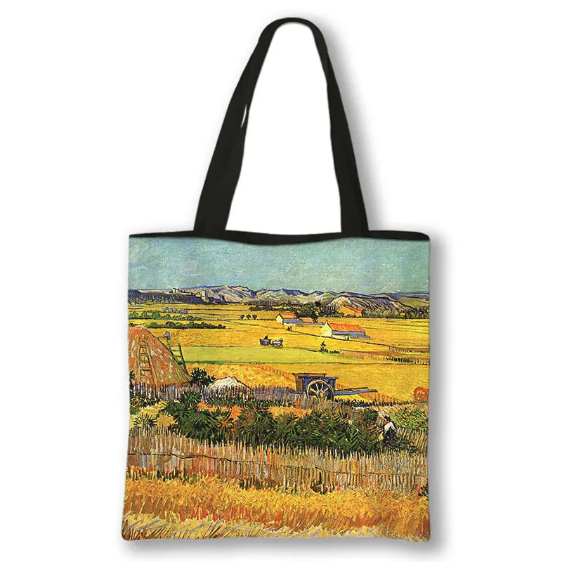 Oil Painting By Van Gogh Shopping Bags Blossoming Almond Tree / Starry Night Women Handbag Canvas Shoulder Bags Casual Totes 
