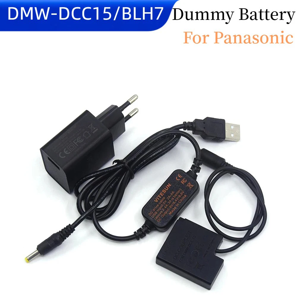 

USB Power Cable 18W Charger DCC15 DC Coupler BLH7E BLH7 Dummy Battery for Panasonic DMC-GM1 GM5 GF7 GF8 GF9 LX10 LX15 GF9XGK