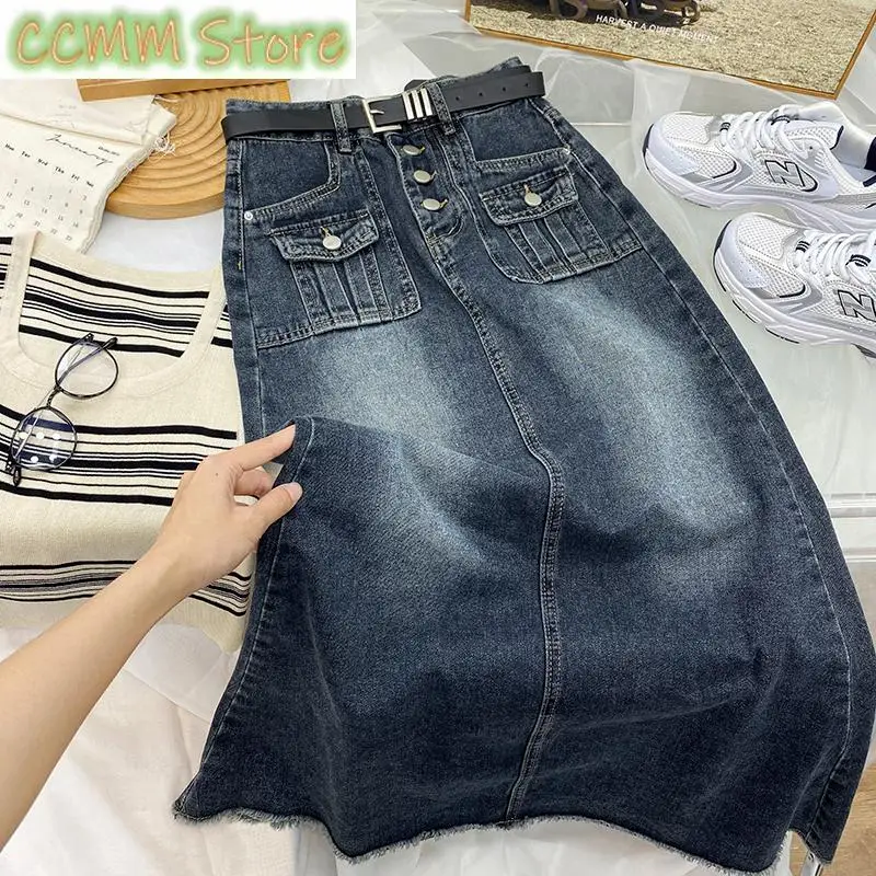 New Jeans Mermaid Skirt for Women Vintage High Waisted Button Up Korean Fashion Long Skirts A Line Casual Skirt