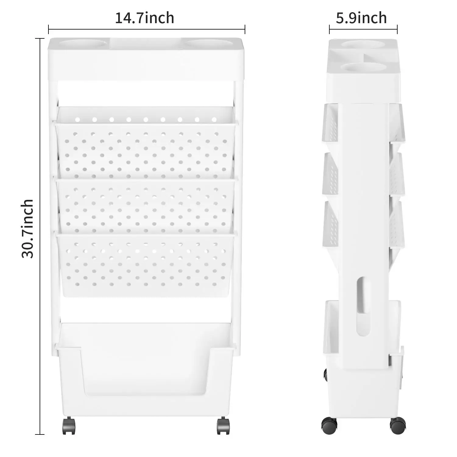5-Tier Rolling Magazine and Book Storage Rack - Mobile Bookshelf for Classroom and Office