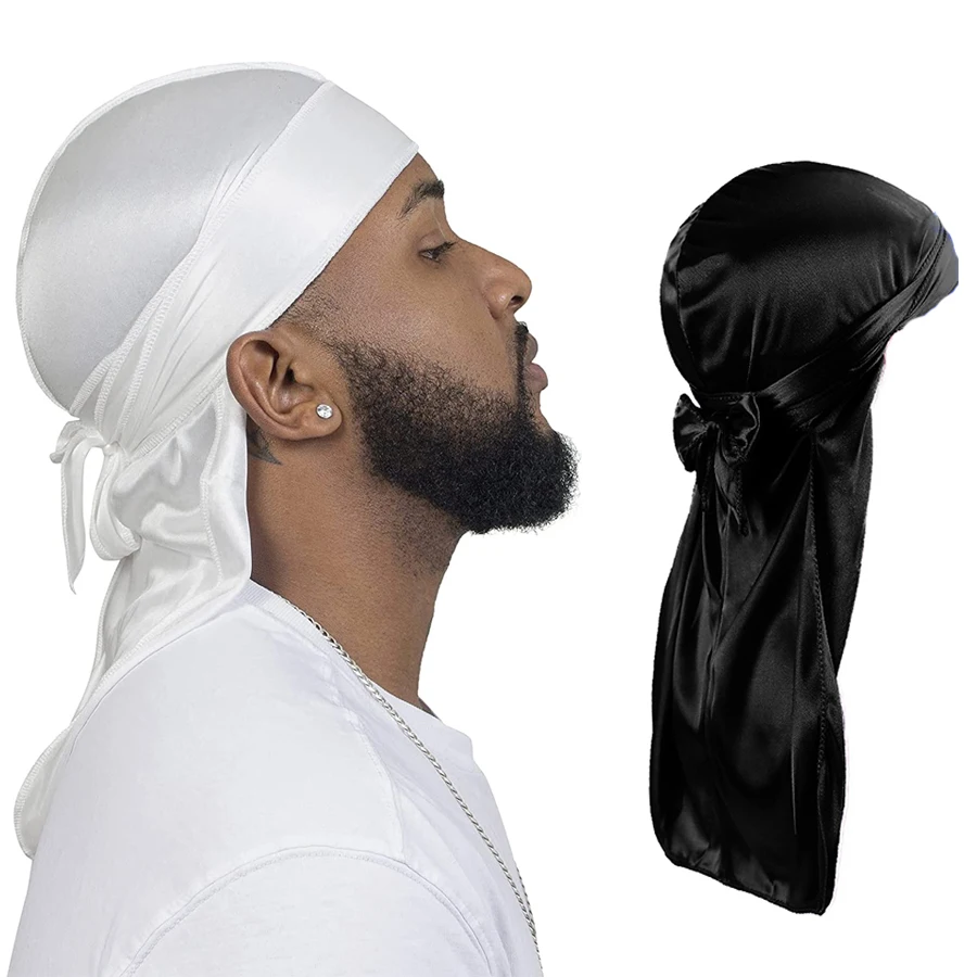 Unisex hedvábná durags bandanas turban čepice paruky doo muži satén durag motorkář headwear čelenka vlasy příslušenství extra dlouhé zadek du-rag