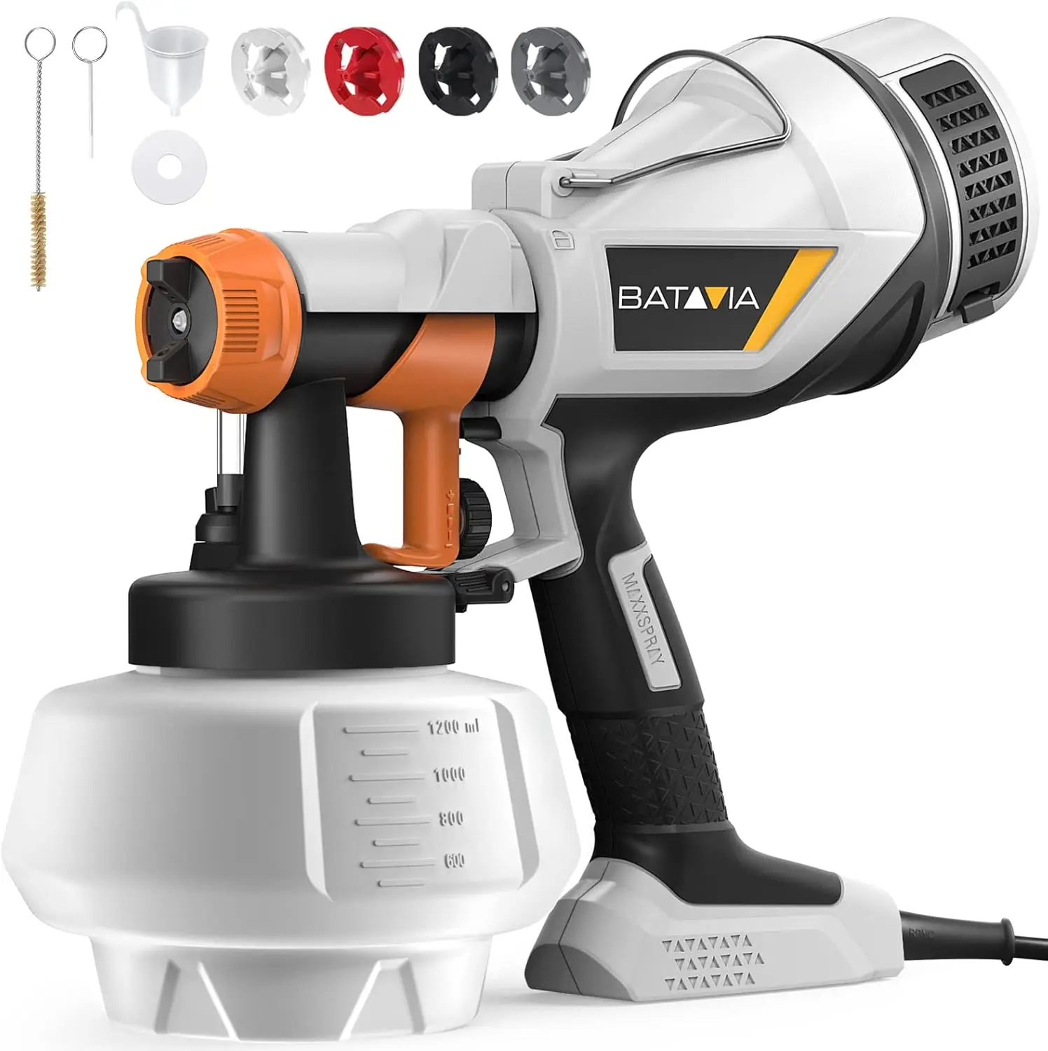 Sprayer-BATAVIA HVLP Electric Spray Paint Gun, 1200ML, 4 Nozzles, 3 Patterns, Paint Sprayer for House Painting, Home Int