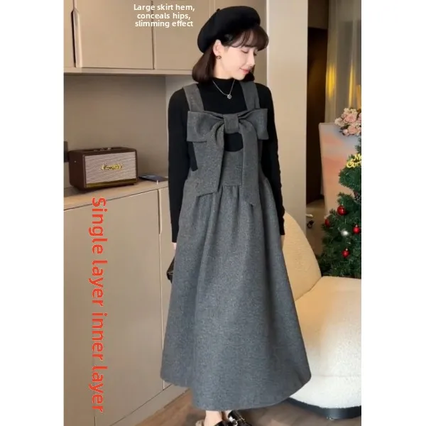 Materni Outfit 2024 New Design Knot Vest Skirt Color Base Two-Piece Set Faionable Outerwear Women's Pregn...