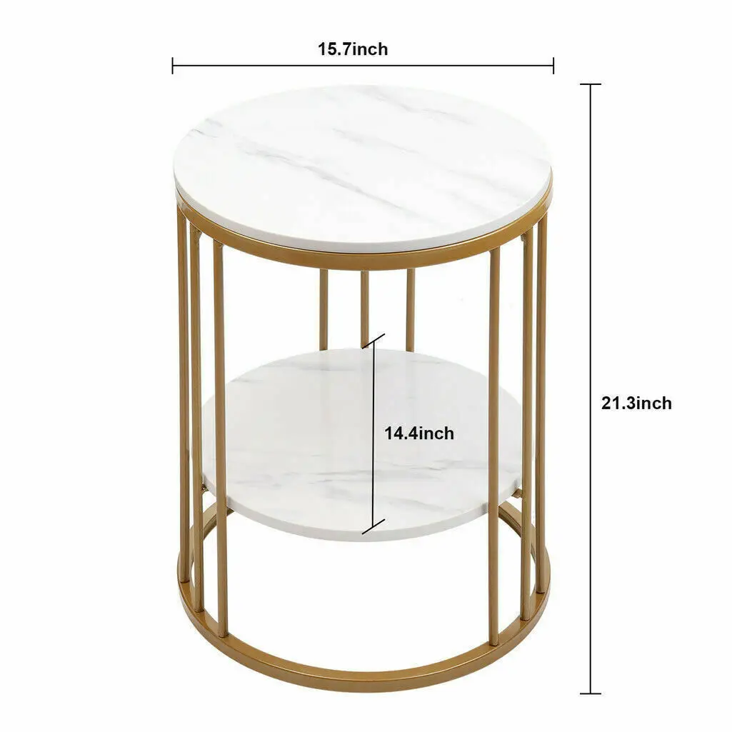 2-Tier White Marble Side Table Round Coffee Table Nightstand Jewellery Storage — view 5