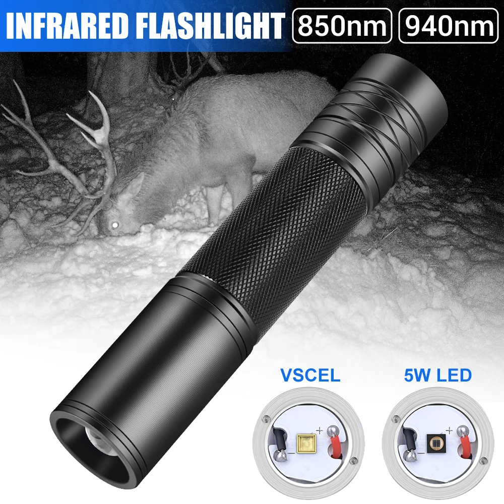 S77f269b22e46410785e728c3760c1ed9X 5W, LED 850nm, 940nm Vcsel Infrared Flashlight IR Torch Zoomable Infrared Illuminator for Night Vision Scope Weapon Gun Lights Mallzona