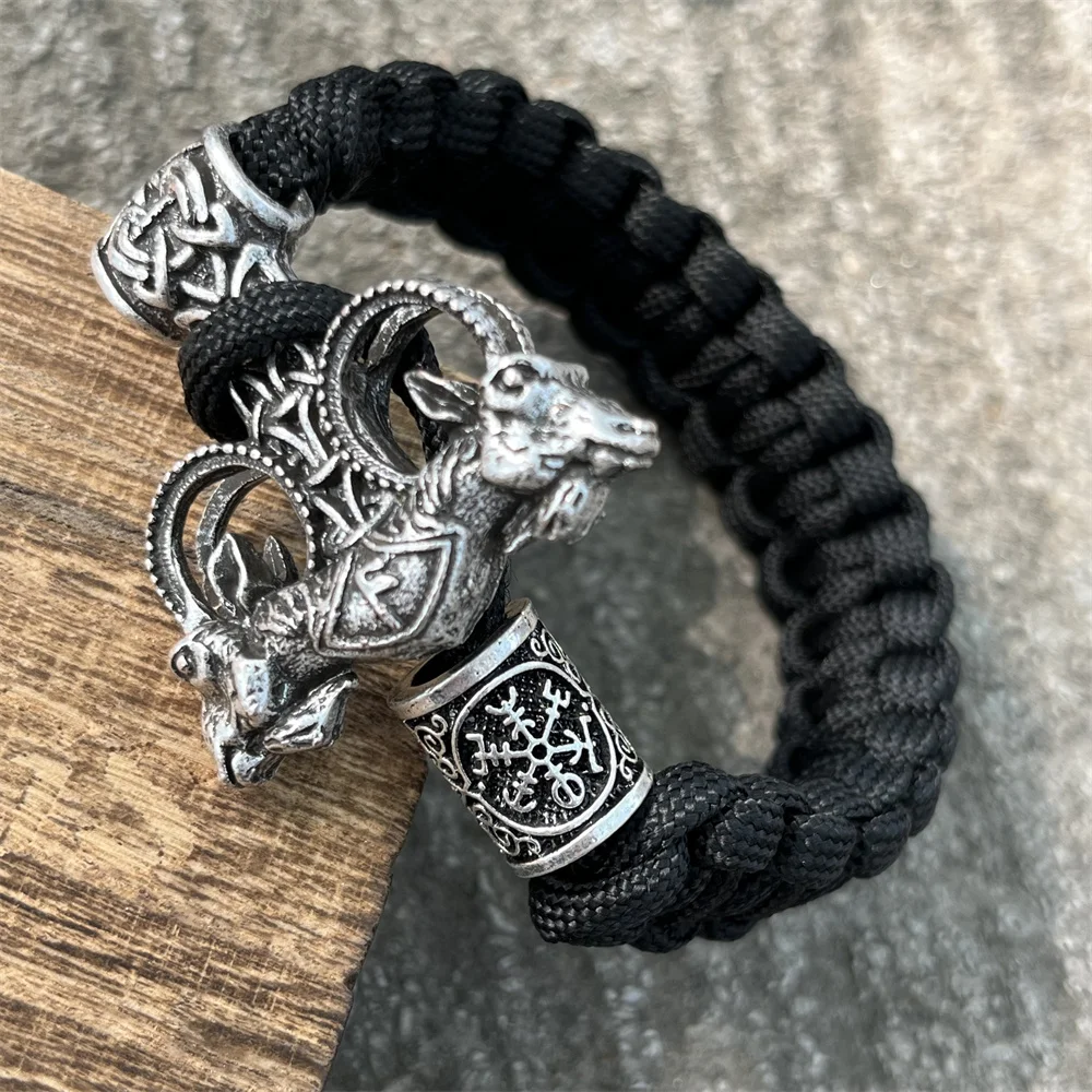 Nostalgia Thor Hammer Mjolnir Rune Ansuz God Odin Goat Ram Amulet Viking Bracelet Men Women Paracord Beads Vikingos Accesorios 4