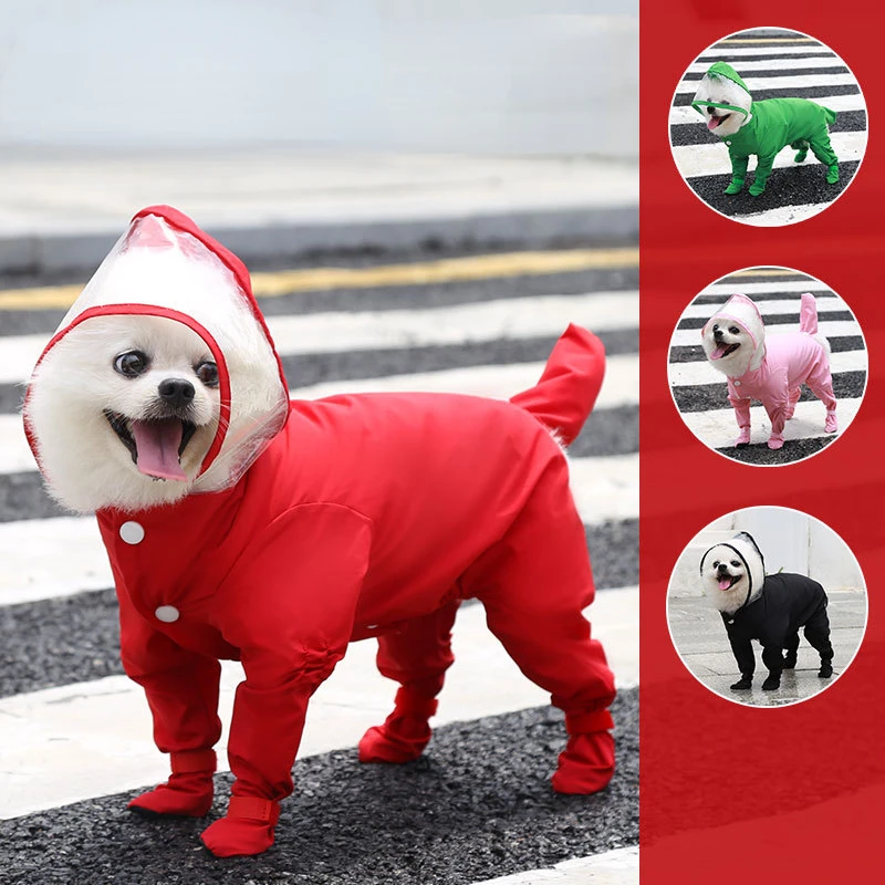 

Full-Cover Dog Raincoat One-Piece Waterproof Dog Rainboot Clothes for Small Dogs Yorkie Costume Puppy Jumpsuit Pet Raining Coat