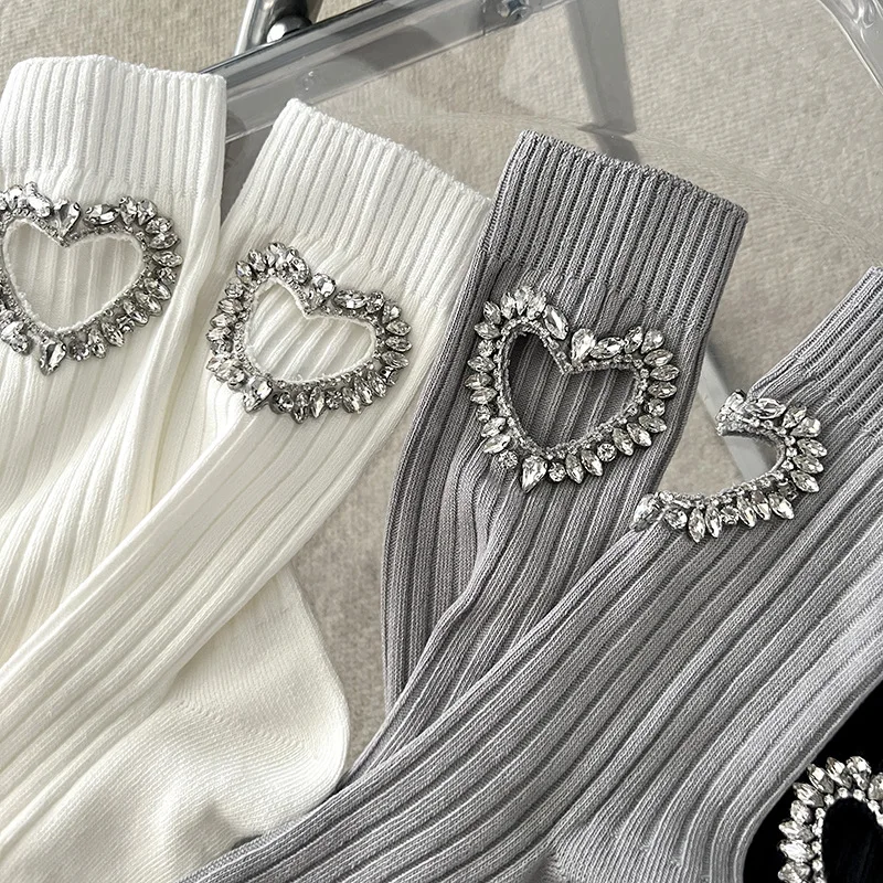 Heart Diamond Decorated Hollow Cotton Socks for Women womens socks women socks