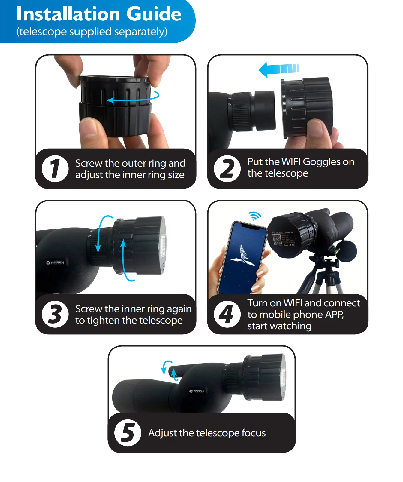 25mm-50mm 스코프용 HD WiFi 전자 접안렌즈 카메라 400만 화소 휴대용 스포팅 스코프 카메라