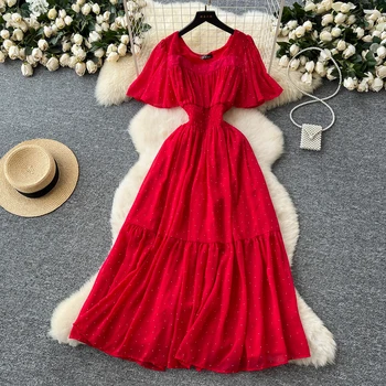Elegante abito da cerimonia per feste da donna sottile con glitter in chiffon a vita alta sexy