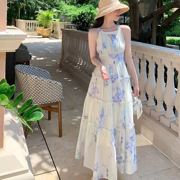 Abiti da donna Slip Prendisole con spalle scoperte Maxi abito femminile senza maniche Fiore floreale lungo Designer 2025 Moda Kpop Elastico 1