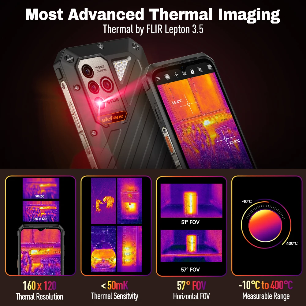 Ulefone Power Armor 18T Ultra 5G Rugged Phone 12GB 512GB Thermal Imaging 108MP Camera 9600mAh Dimensity 7050 NFC Global version