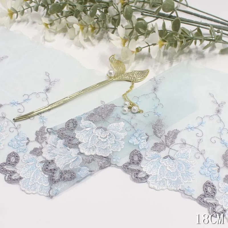 

29Yards Embroidered Lace Trim Blue Floral Mesh Tulle For Bra Lingerie Sewing Clothes Underwear Fabric DIY