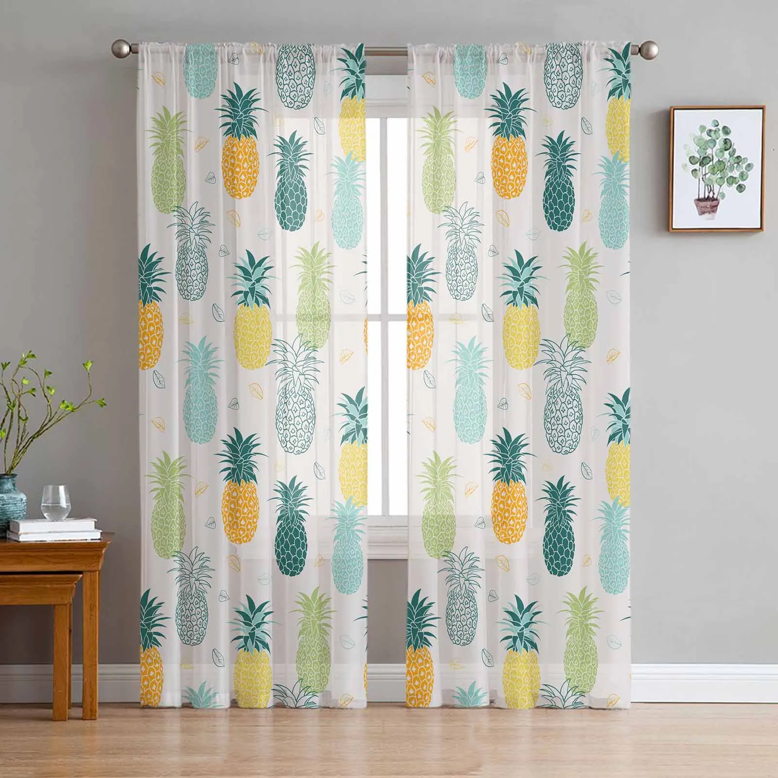 

Summer Fruit Pineapple Tulle Curtains for Living Room Bedroom Modern Chiffon Sheer Voile Kitchen Window Curtain