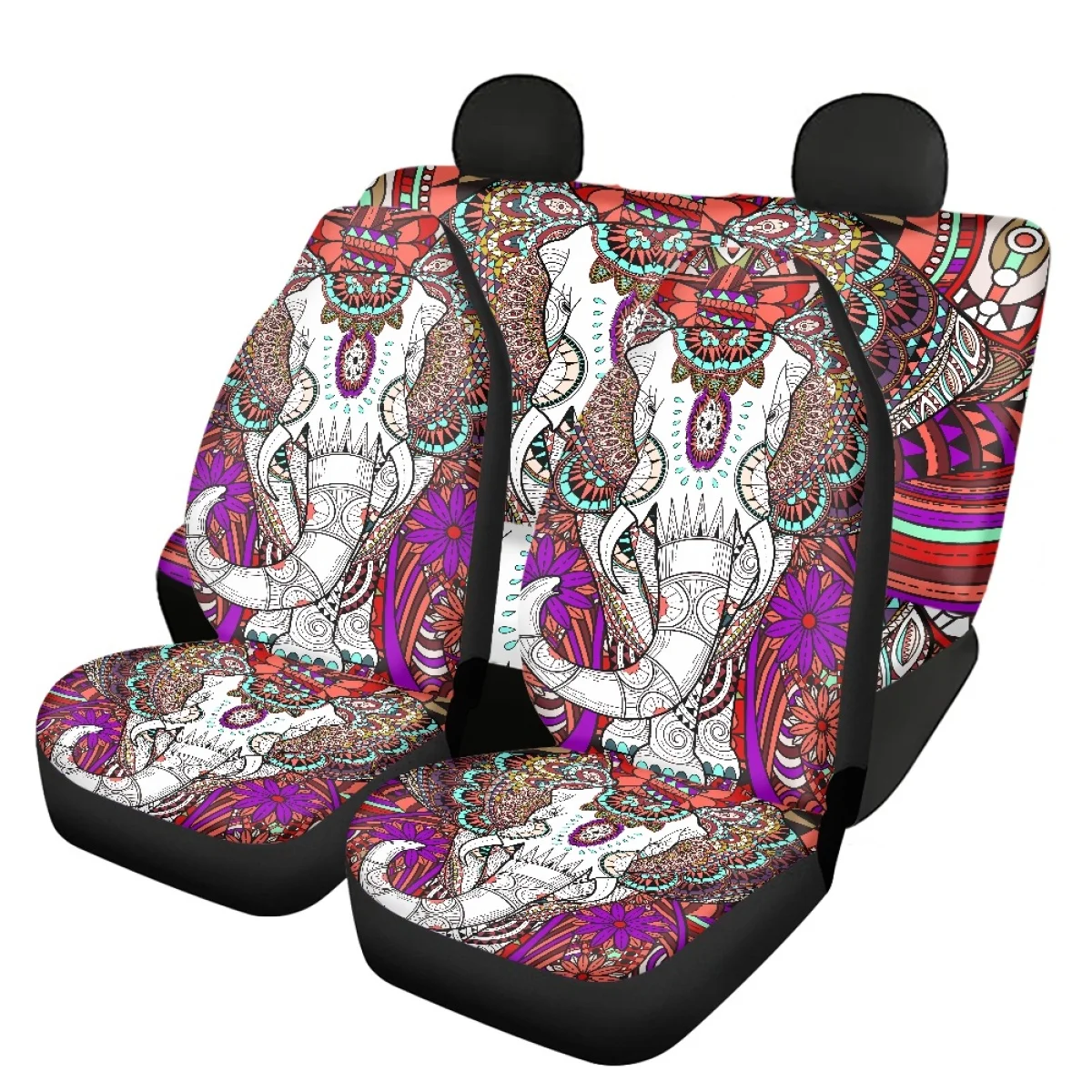 

Boho Style Car Front and Back Seat Cover Elephant Pattern Car Seat 4pcs/Set Easy to Install Clean Auto Accessories Remove Soft
