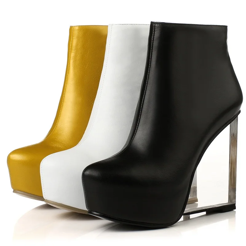 

2022 Elegant Leather Women's Boots Super High Heel Ankle Boots Spring Winter Zipper Wedge Women's Shoes