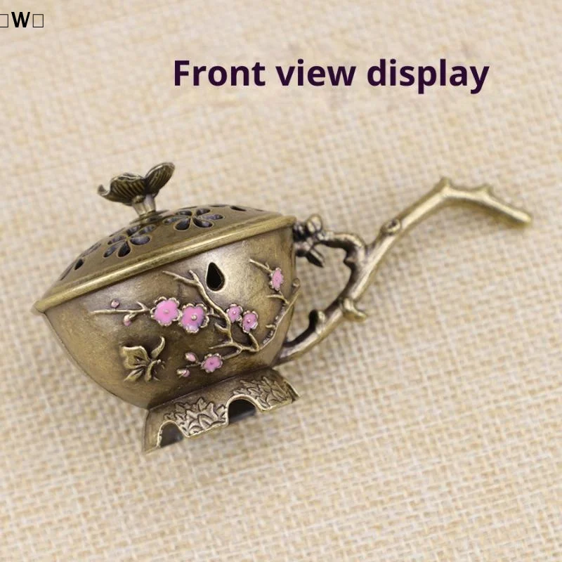 Pflaumenblüten-Räucherstäbchenhalter mit Griff, Retro-Pflaumenblüten-Design, ausgehöhlter Räucherstäbchenhalter aus Zinklegierung, kleines Kunsthandwerk, Heimdekoration – Detail 10