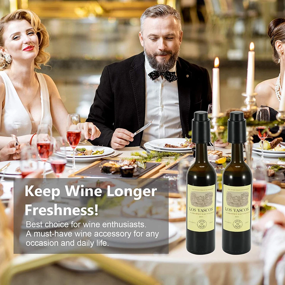 24 Tappi Sottovuoto Per Vino Riutilizzabili Con Pompa Aria - Mantieni Il Vino Fresco Fino A 10 Giorni - Nero