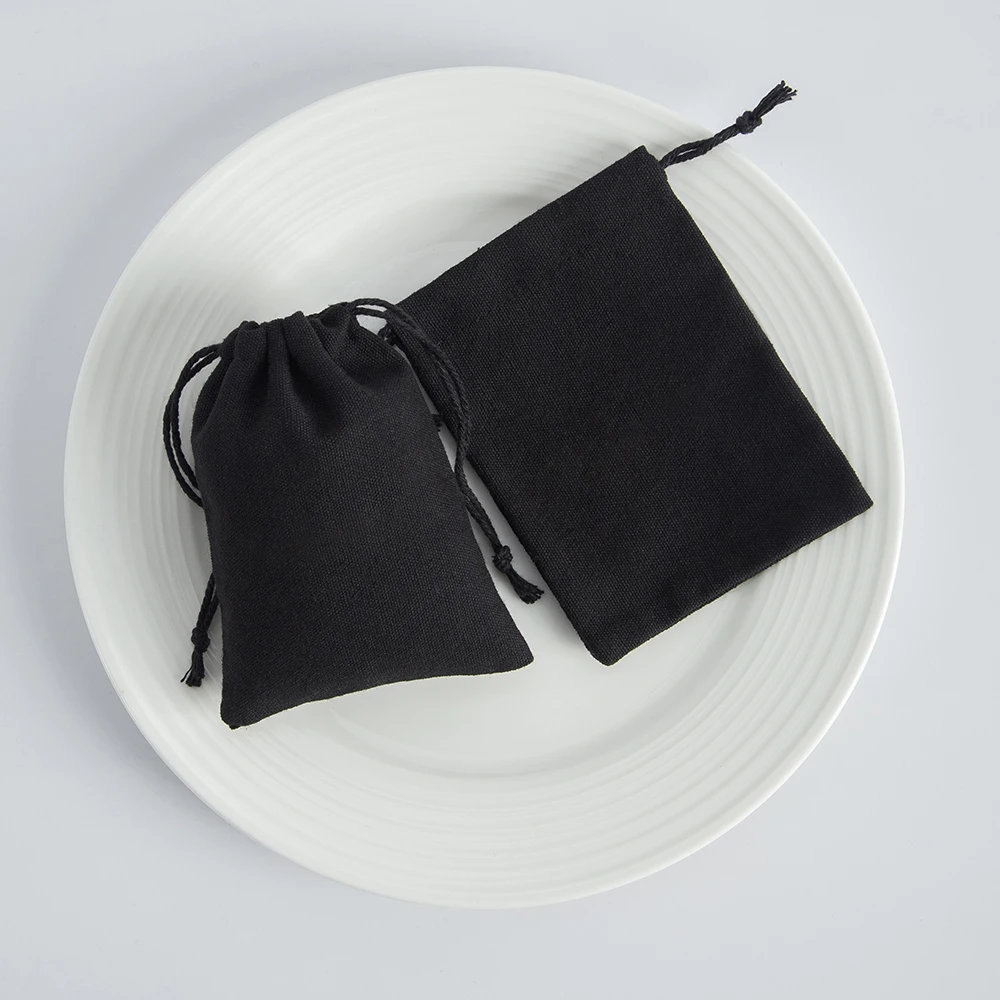 100/50 Stück schwarze Baumwoll-Schmuck-Geschenktüten, Beutel, Mehrzweck-Organizer mit Kordelzug, Verpackungsbeutel für Ohrringe, Ringe, Armbänder – Detail 7