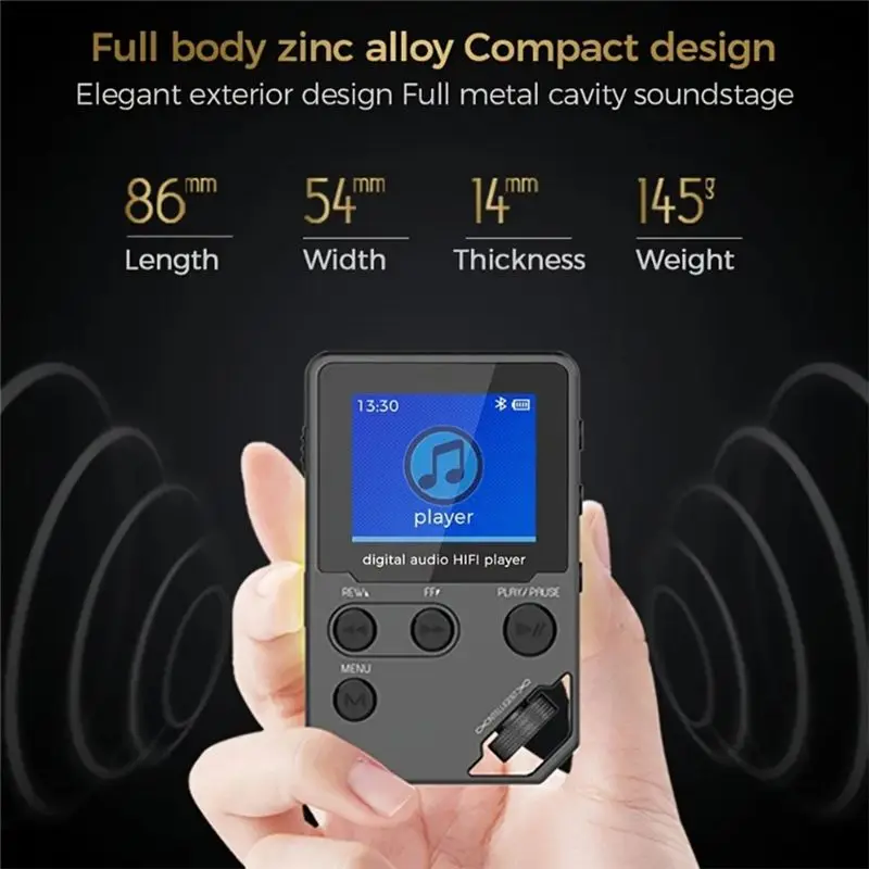 -[A51I 디지털]C5 8GB 무손실 블루투스 MP3 음악 플레이어, 아연 합금 본체, 회전식 컨트롤, 무선 연결,