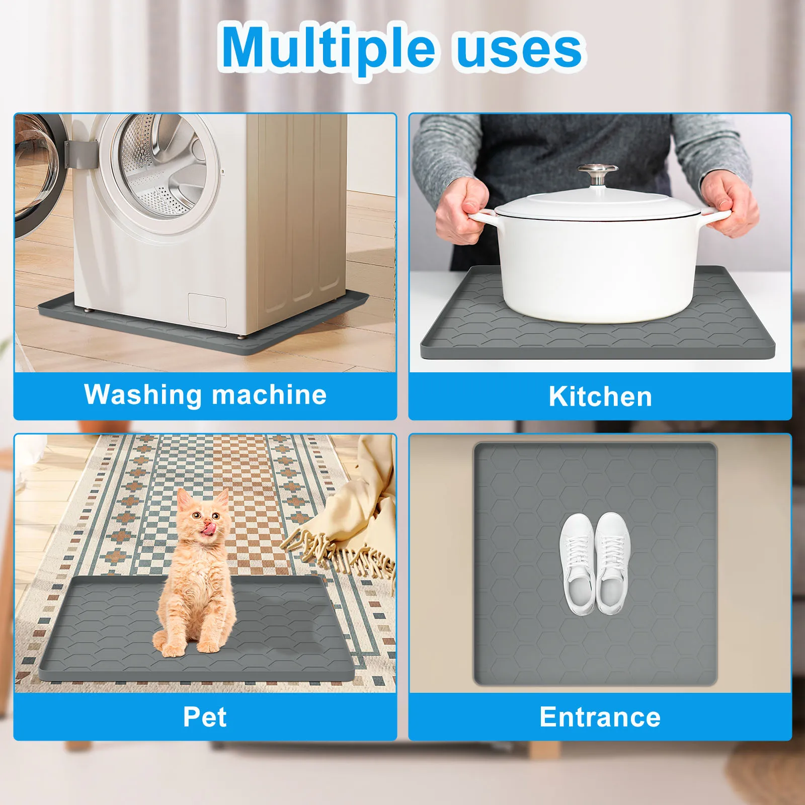 Mini Fridge Silicone Mat 60x60cm Under Washing Machine Mat Non-slip Mini Drip Pan with Raised Edges Anti scratch Floor Protector