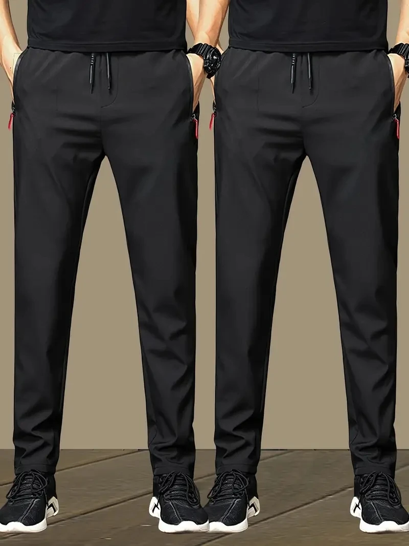 2er-Pack männer Casual Hosen Stretch Elastische Taille Jogger Koreanische Klassische Blau Schwarz Grau Männliche Marke Hosen Plus größe