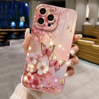 Butterfly & Floral Design Shockproof Phone Case for iPhone 11 12 13 14 15 16 Pro Max 16E Mini XR XS X 7 8 Plus SE2 Matte Cover
