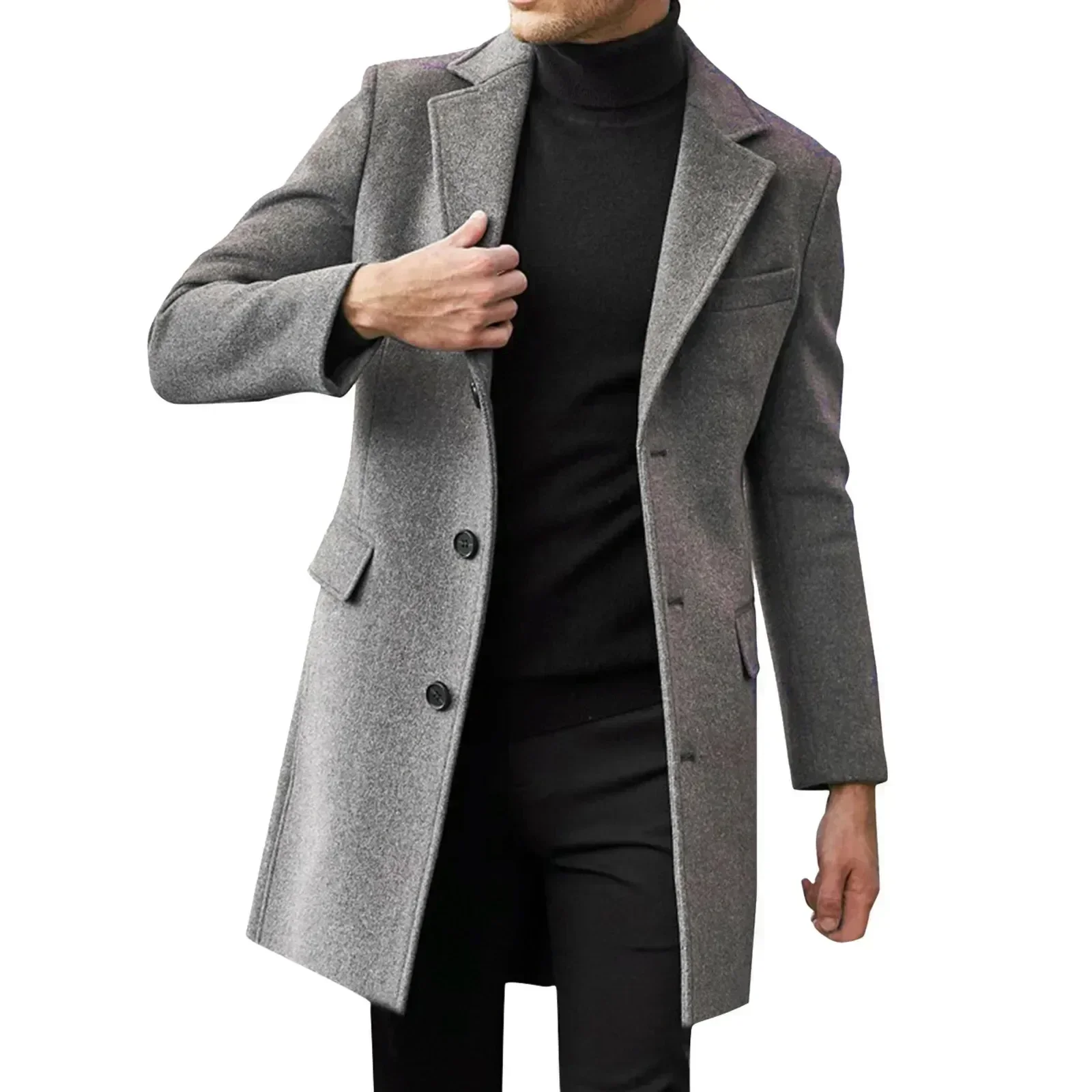 2024 New Long Sleeve Woolen Men\'s techwear Loose Casual Single-breasted Overcoat Autumn Winter Fashion trench coat Smart Casual