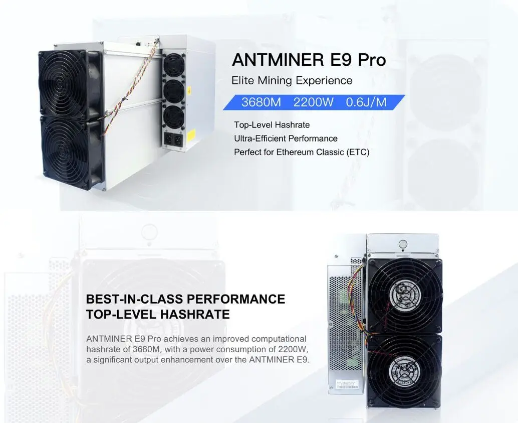 

buy 2 get 1 free buy 2 get 1 free Bitmain Antminer E9 Pro 3680Mh/s±10% 2200W ETC Asic Miner 3.68Gh/s