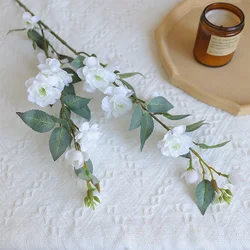 Artificial Single Branch Camellia Silk Flower for Home Decoration & Photography Props - Chinese Retro Style, 90cm (Autumn white)