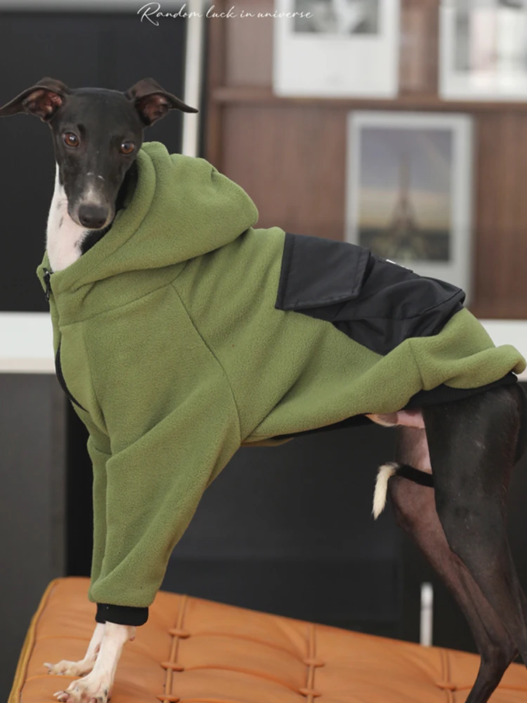 패션 이탈리아 그레이하운드 옷 녹색 스트레치 소프트 Whippet 두 다리 나들이 개 옷 겨울에 그레이하운드 따뜻한 옷