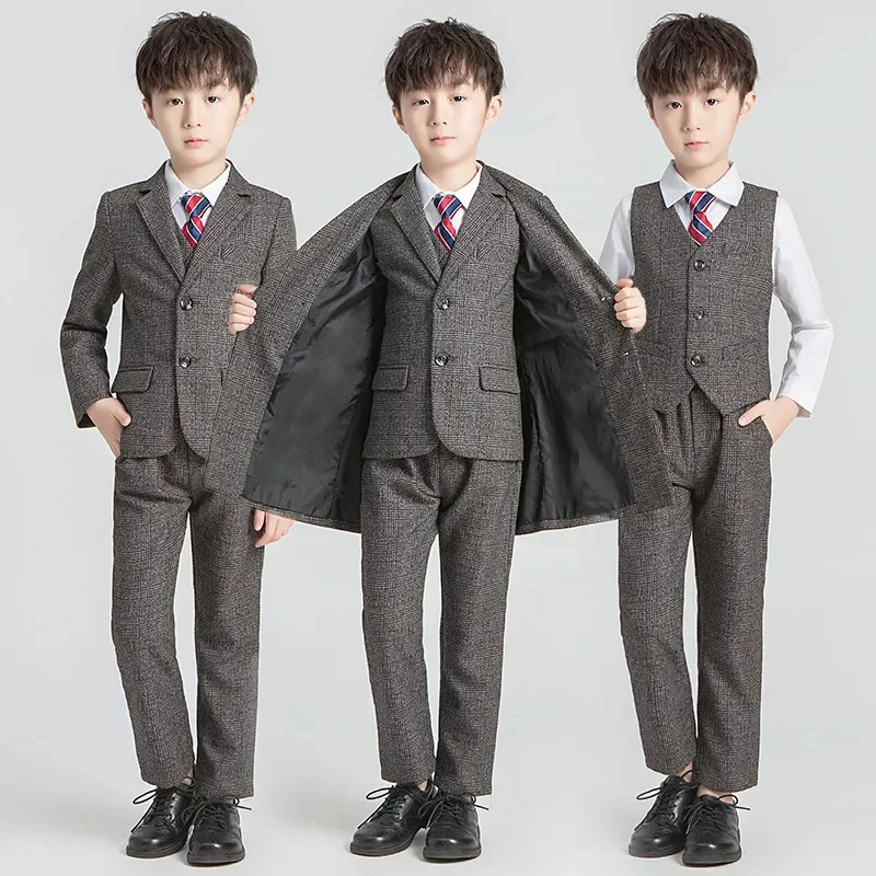 

2023 Autumn Winter Boy Formal Blazer Set Trench Outerwear Wedding Suit Kids Teenager Clothes Children Party Performance Costume