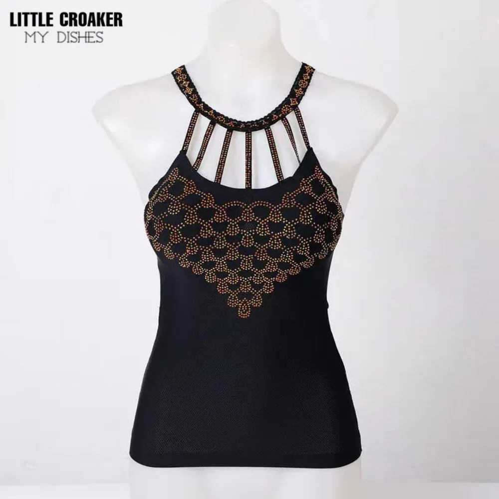

Летняя модная китайская уличная одежда, модная одежда, майки без рукавов с лямкой на шее и геометрическим рисунком Стразы, женские майки