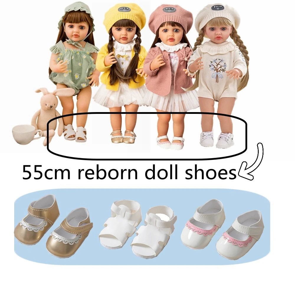 Neue 7,5-8 cm Puppe Schuhe für 55 cm Reborn Puppe Spielzeug 22 zoll Baby Puppe Zubehör Nette PU Leder puppen Schuhe Dress Up Mädchen Spielzeug – Detail 1