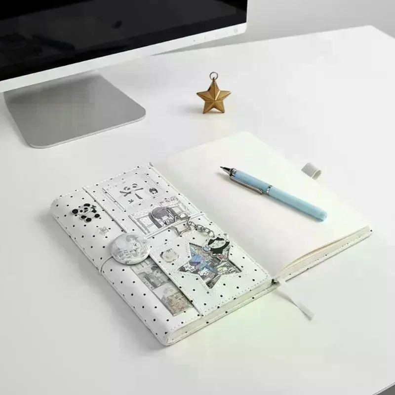 A6 폴카 도트 천 바인더 노트 6홀 루즈리프 휴대용 DIY 스크랩북 저널 멀티 포켓 포토 앨범 플래너 학교 선물