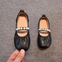 Girls Casual Flats Kids Simple Pearl Leather Shoes with Pleats for Party Wedding Children Princess Shoes Elegant Temperament 2
