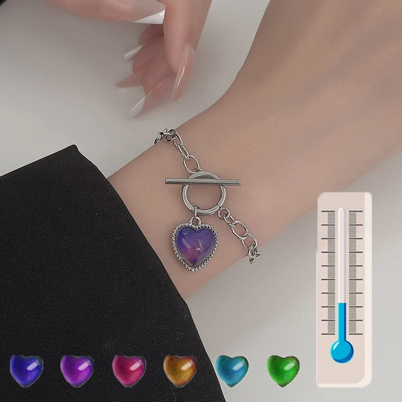 Colorful Changing Mood Heart Pendant Bracelet For Women Girl