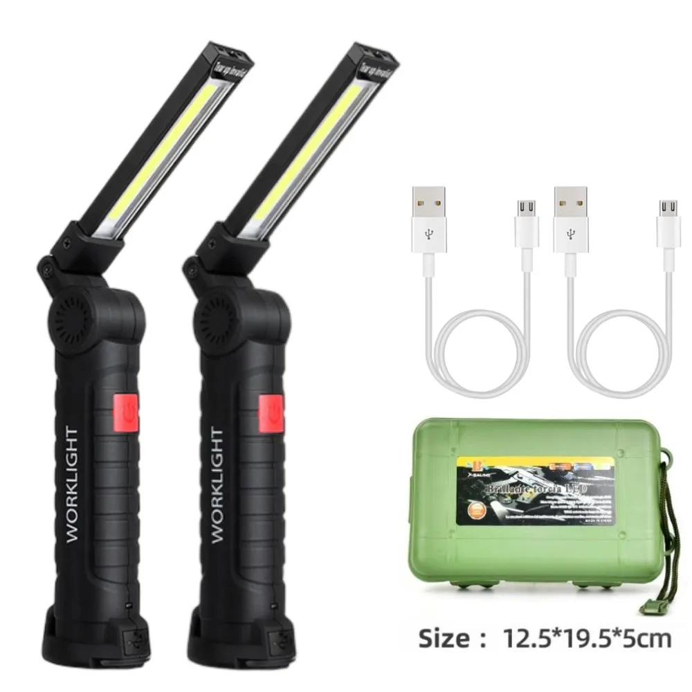 Multifunctional Folding Work Light USB Rechargeable Flashlight with Built in Battery Pack COB LED FlashLight Camping