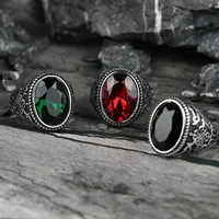Nice Heavy Fashion Red Stone Crystal Black Finger Rings For Men Women Gothic Punk Wedding Party Jewelry Factory Outlet Wholesale