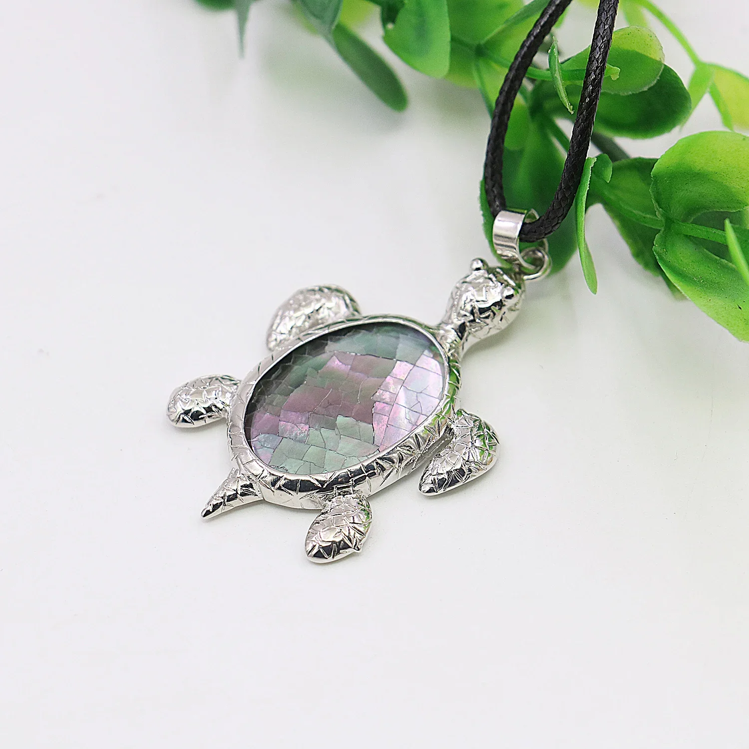 32x45mm Natural Multicolor Alloy Sea Shell Animal Necklace Pendant, Unisex Jewelry Accessory/Personalized Lucky Turtle-Shaped