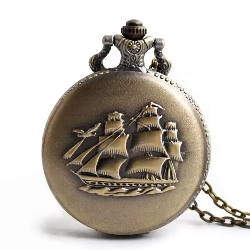 Pocket Watch Bronze Quartz Pocket Watch Necklace Clock Pendant Vintage Watch Chain Women Men Pendant
