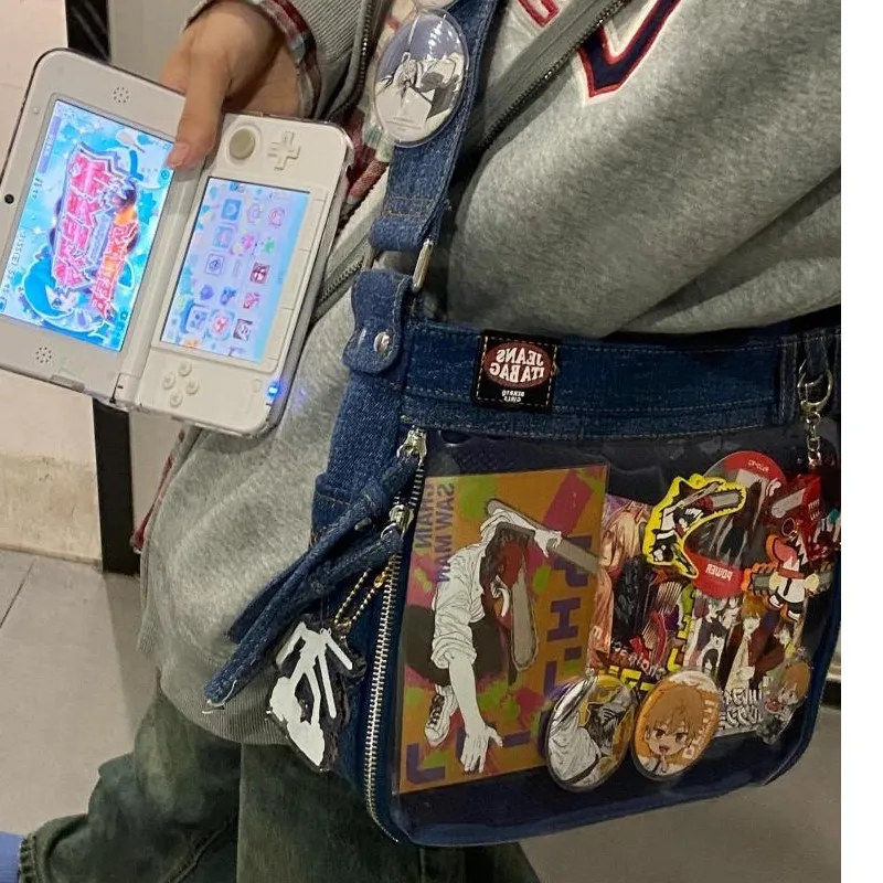 JIAERDI Harajuku Denim Ita Bags Women Sweet Cool Transparent Messenger Bag Purse Ladies jk Uniform Casual Crossbody Bags 2025