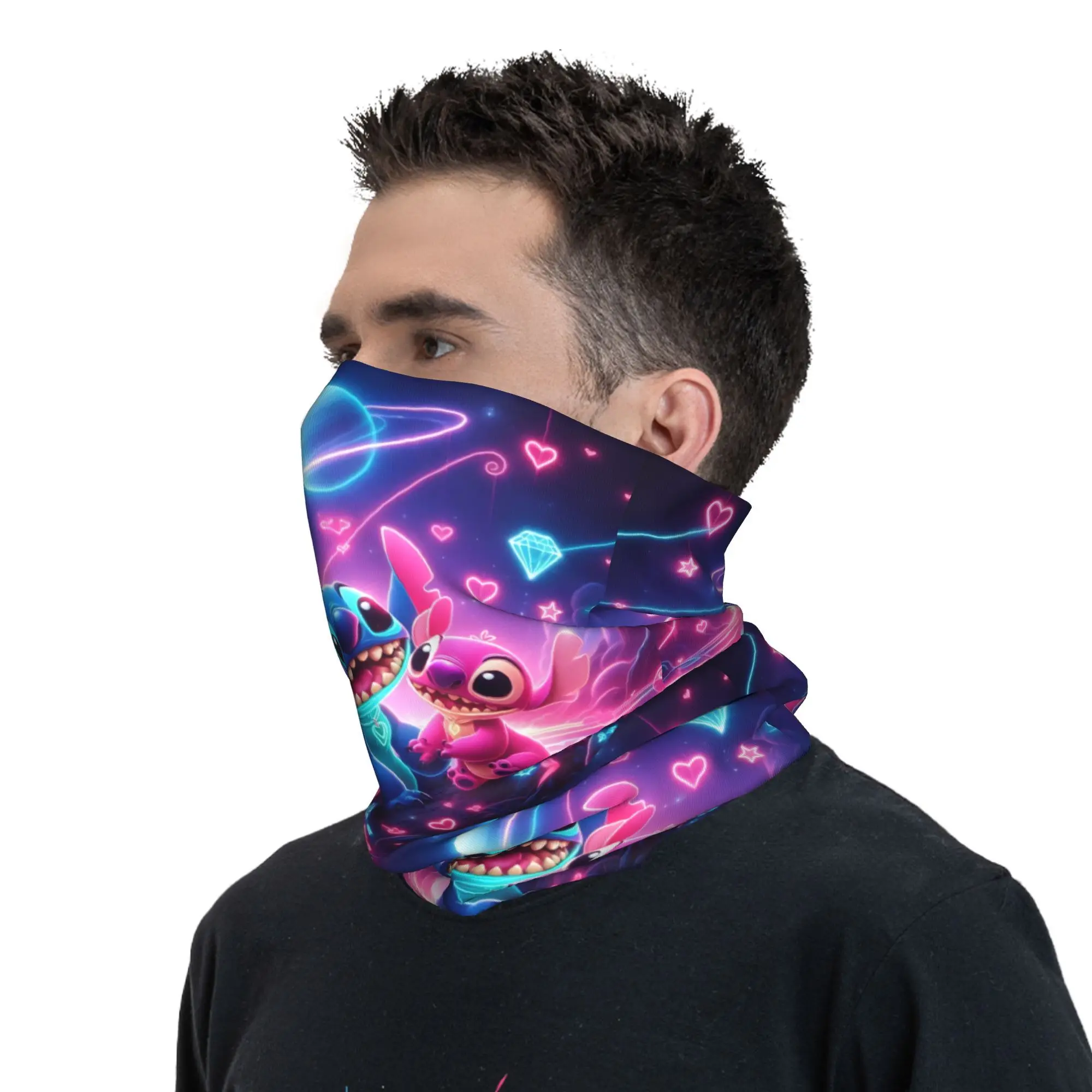 Cycling Bandana Neck Wrap Neck Gaiter Bandana Neck Cover Multifunctional Bandana Stitch Angel Starry Sky Love Men Women Winter Hiking Ski Scarf Gaiter Face Cover