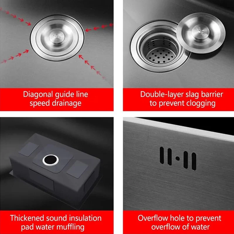Nano Wash Basin Single Sink Stainless Steel Kitchen Sinks Drain Set Home Handmade Wash Basin Kitchen Accessories