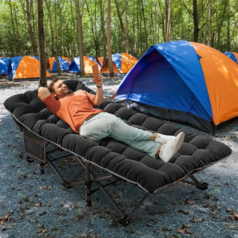 Oversized XXL Folding Camping Cot W/Mat for Adults, 78" L x 32" W x 18" H, Heavy Duty Outdoor Bed with Carry Bag
