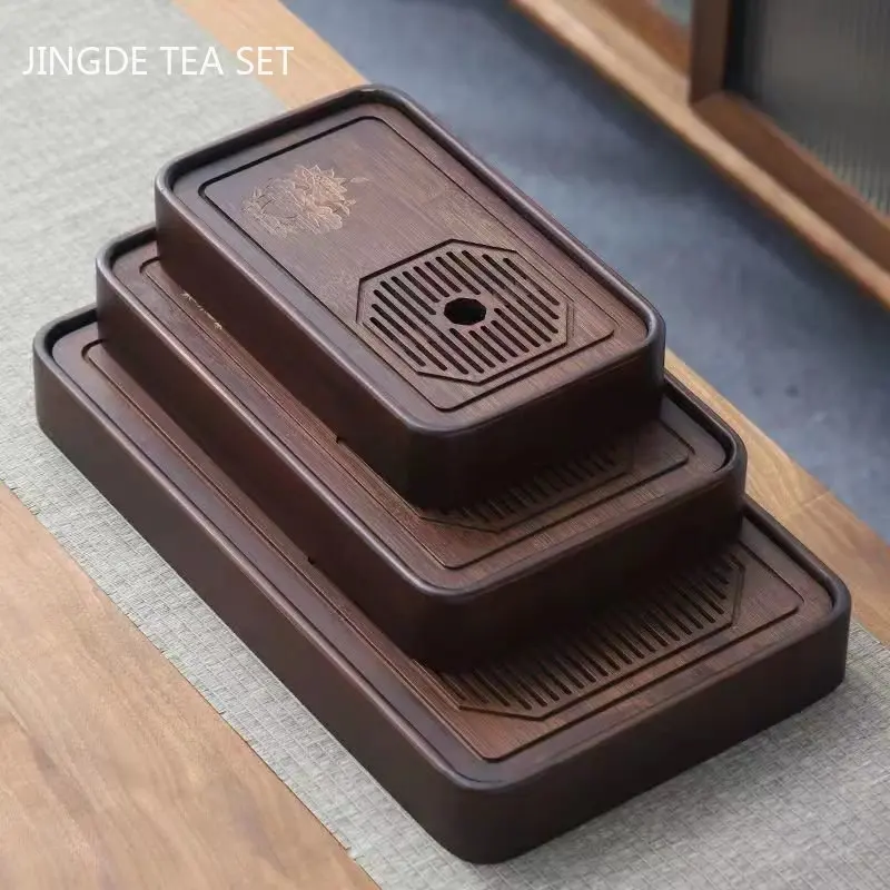 Hand Carving Bamboo Tea Tray Household Tea Set Decorative Tray Water Storage Type Tea Sea Chinese Tradition Teaware Supplies