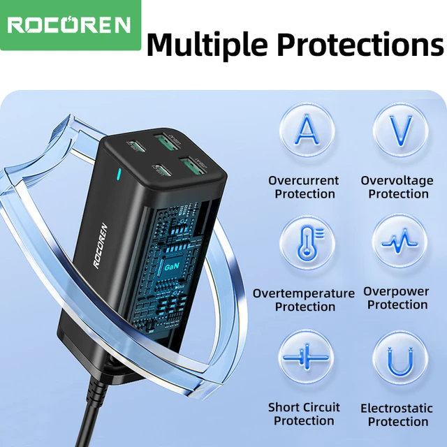 Rocoren GaN 데스크탑 충전기: GaN 기술을 활용한 빠르고 안전한 다중 장치 충전