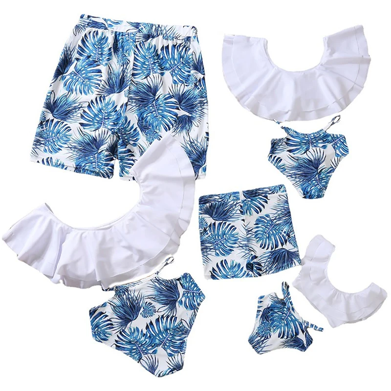 Family Matching Outfits Summer Breezy Palm Leaf Family Matching Swimsuit Swimwear Mother and Daughter Kids Family Look Swimming 2
